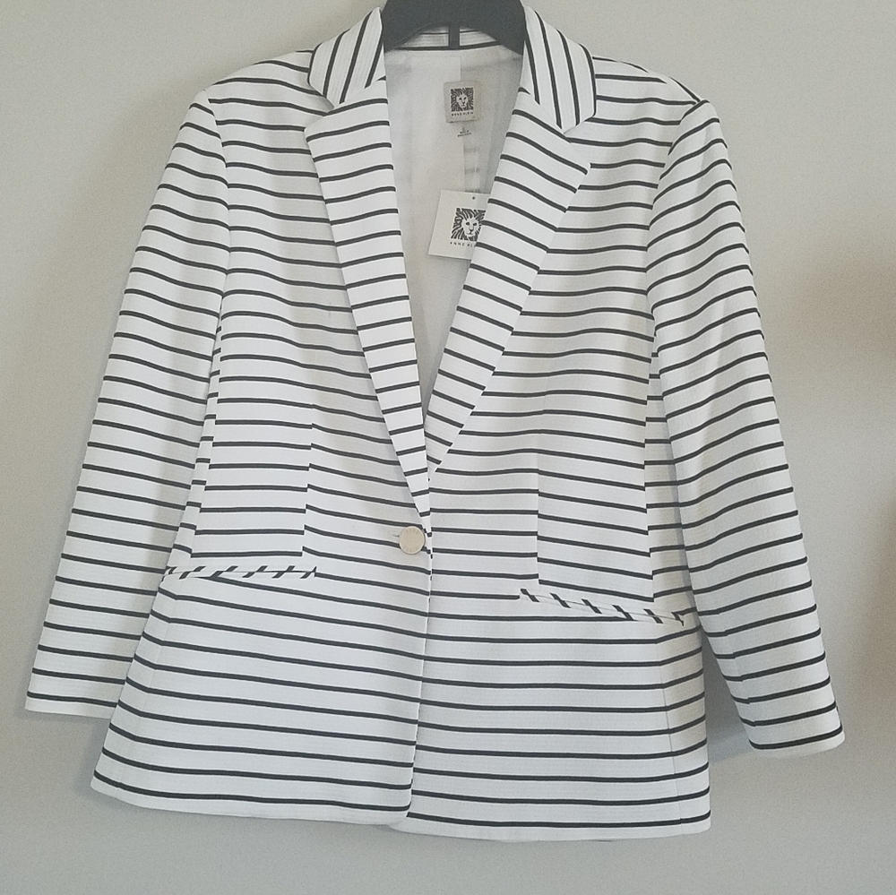 NWT Anne Klein White and Black Striped Blazer